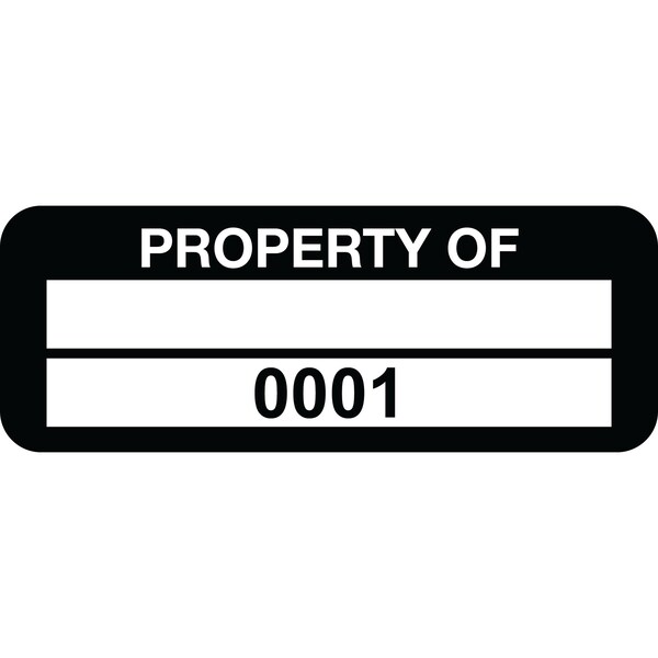 Lustre-Cal Property ID Label PROPERTY OF Polyester Blk 2in x 0.75in 1 Blank Pad&Serialized 0001-0100, 100PK 253744Pe2K0001 - main